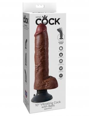 King Cock 10in Cock W-balls Brown Vibrating
