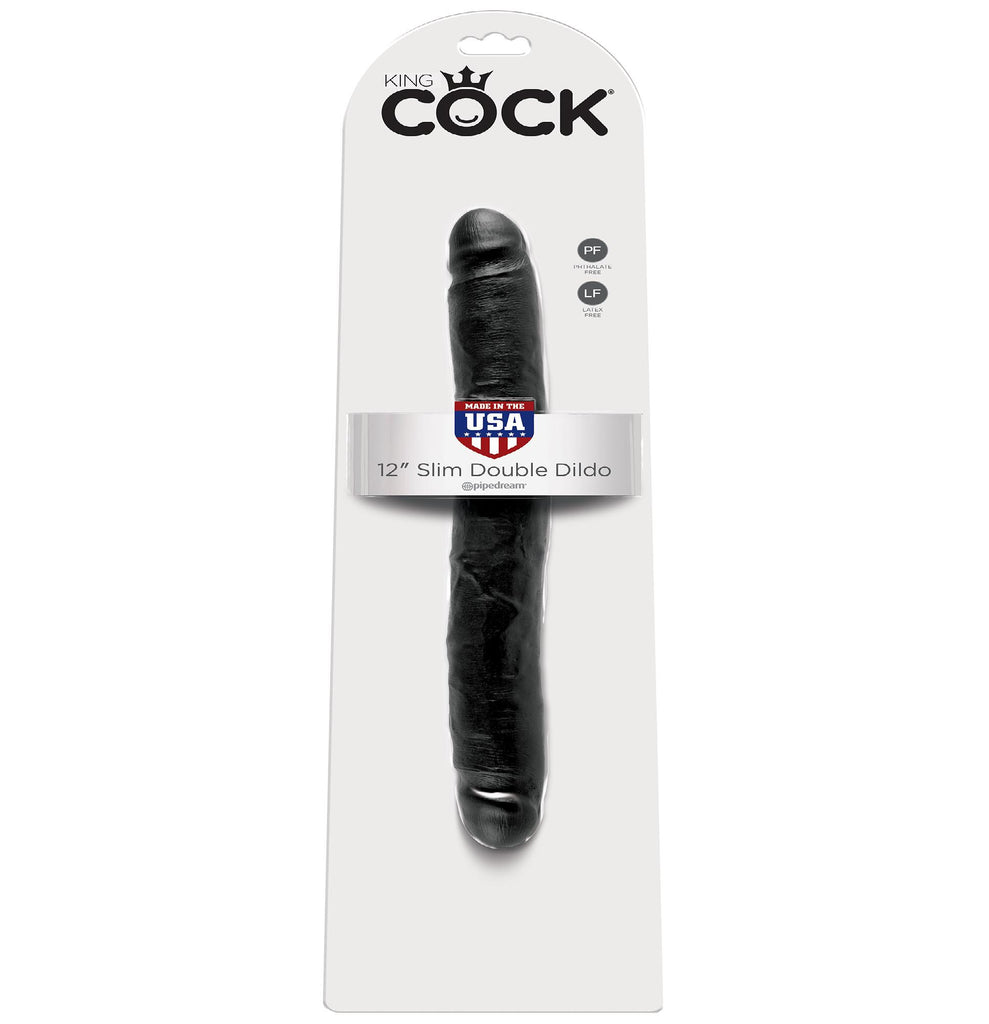 King Cock 12in Slim Double Dildo Black