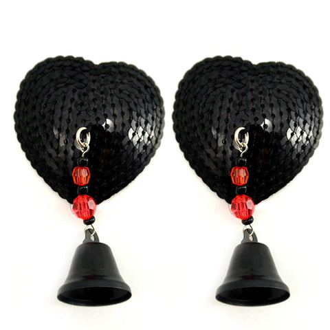 Bijoux Nipple Covers Sequin Heart W-bells Black