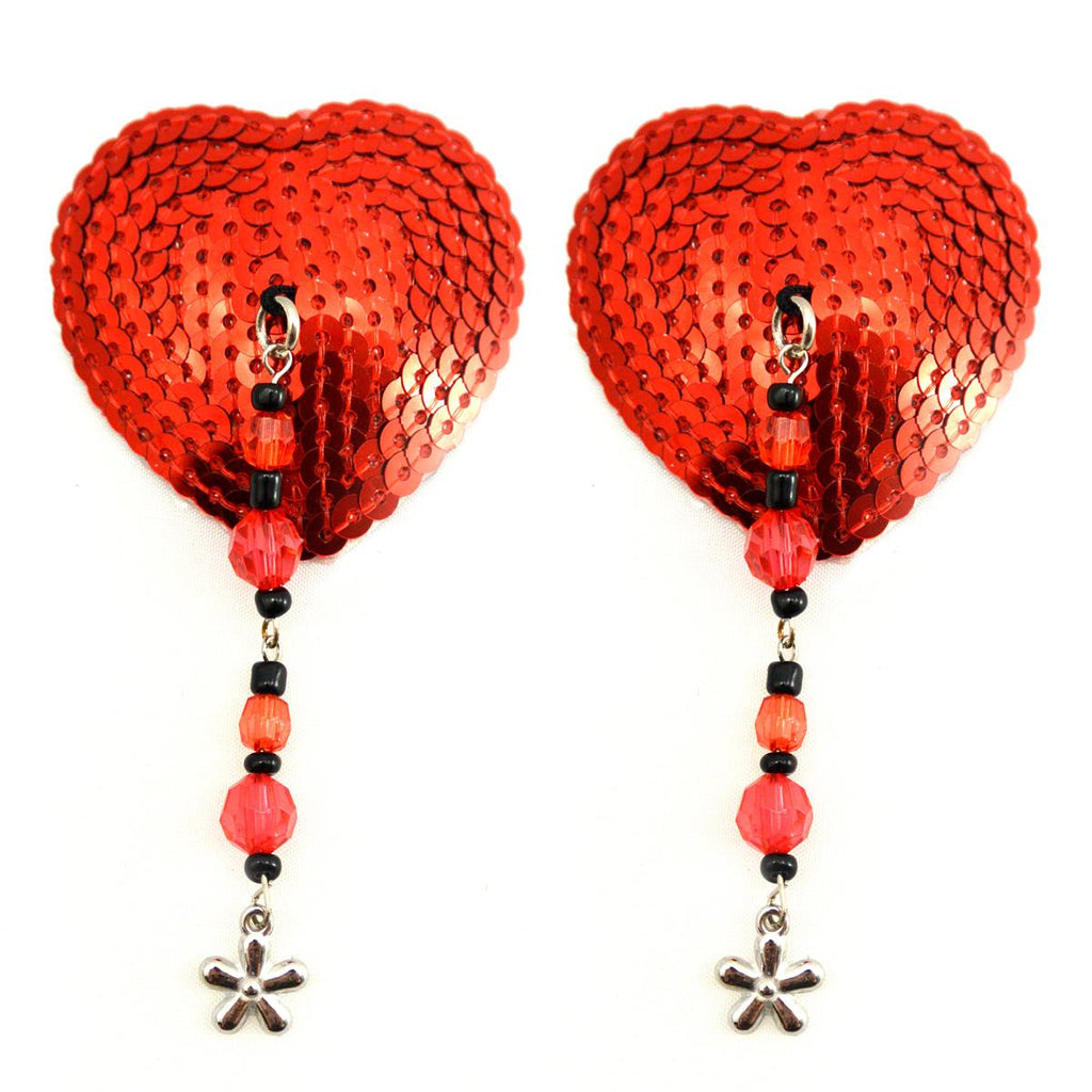 Bijoux Nipple Covers Sequin Heart W-beads & Flower