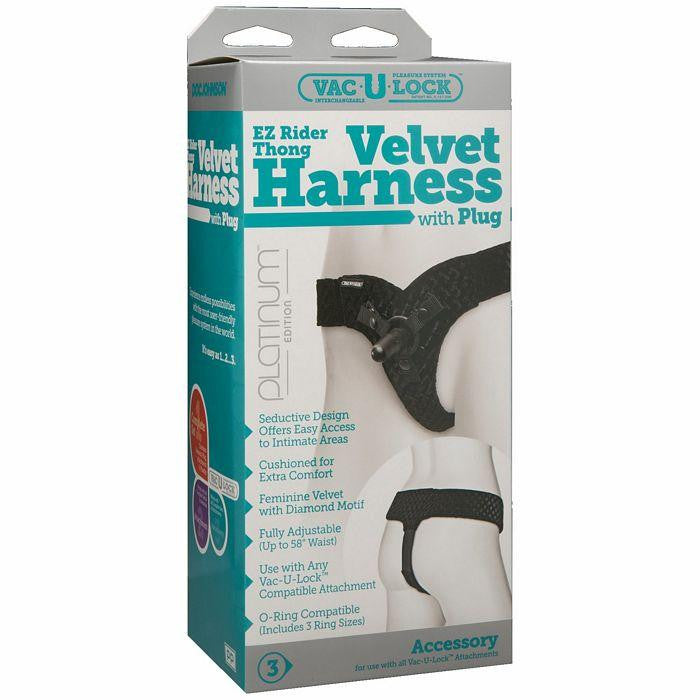 Vac U Lock Ez Rider Thong Velvet Harness W- Plug