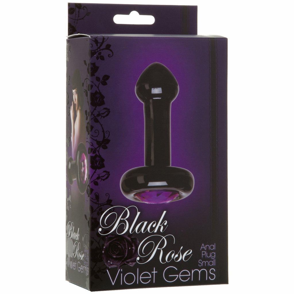 Black Rose Violet Gems Small Glass Butt Plug Black