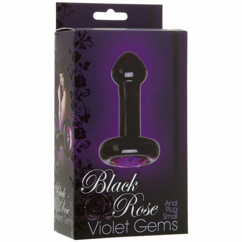 Black Rose Violet Gems Small Glass Butt Plug Black