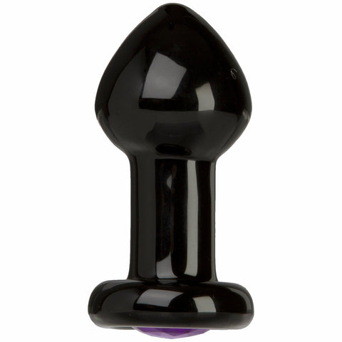 Black Rose Violet Gems Medium Glass Butt Plug Black