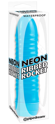 Neon Ribbed Rocket Blue Vibrator