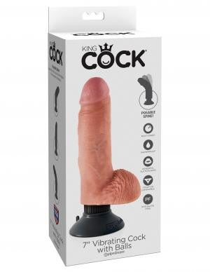 King Cock 7in Cock W-balls Flesh Vibrating