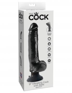 King Cock 9 In Cock W-balls Black Vibrating