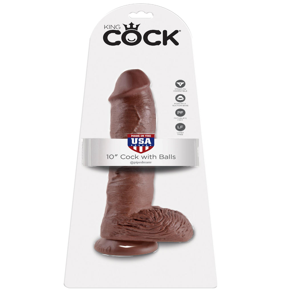 King Cock 10in Cock W-balls Brown