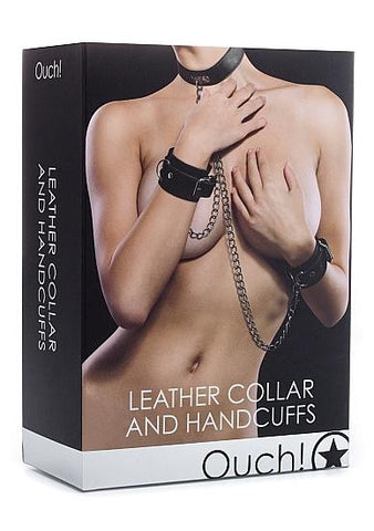 Leather Collar & Handcuffs Black