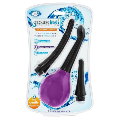 Cloud 9 Fresh + Deluxe Anal Soft Tip Enema Douche 11.8 Oz W- 3 Soft Nozzle Tips