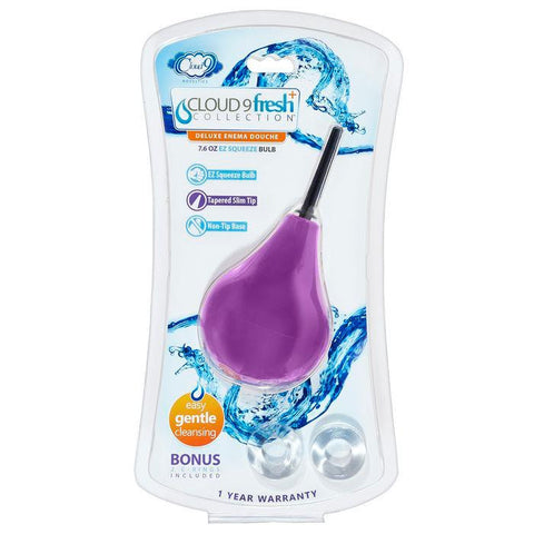 Cloud 9 Fresh + Deluxe Anal Soft Tip Enema Douche 7.6 Oz W- Ez Squeeze Bulb & 2 C-rings