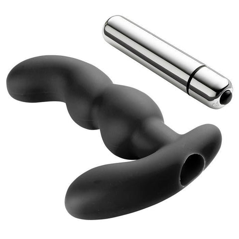 Prostate Pro Soft Angled Tip Prostate Anal Massager Black W-c Rings